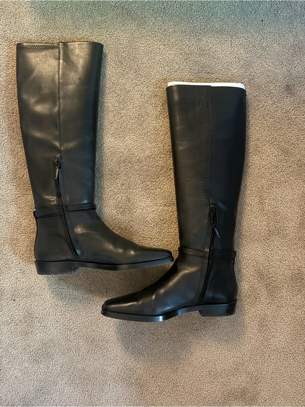 Sam Edelman Black Leather Over-the-Knee Boots with Gold Chain Accent